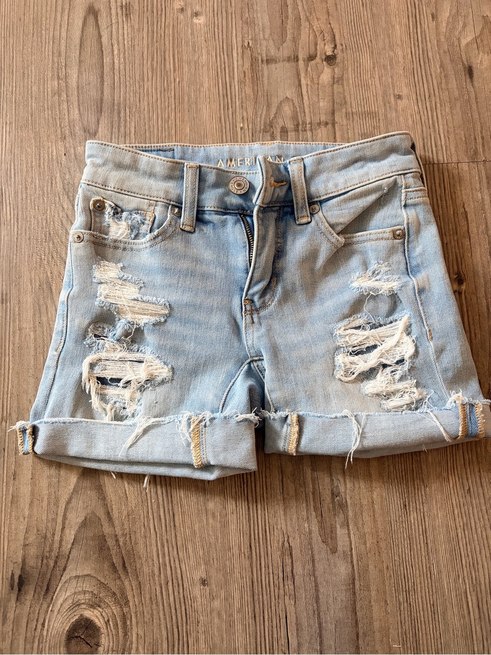 American Eagle Outfitters Light Wash Distressed Denim Shorts